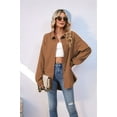 thumbnail image 4 of Waffle Knit Button Down Shirts for Women Dressy Casual Work Tops Long Sleeve Loose Fit Shacket Caramel Color S, 4 of 9