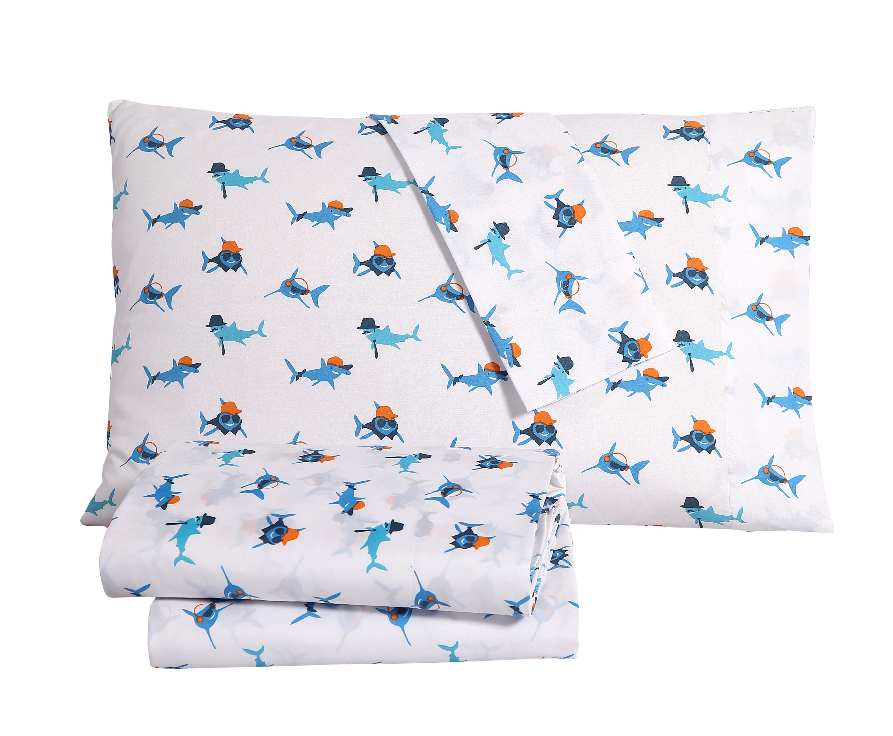 VCNY Home Gangsta Shark Kids Bed Sheet Set, Full, Blue