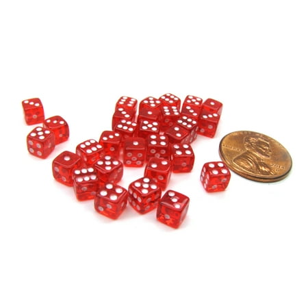 - Koplow Games Set of 30 D6 5mm Transparent Rounded Corner Dice - Red with White Pips #00691