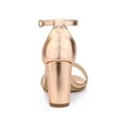 thumbnail image 2 of BLISSFUL STEP Women's Sandals Rhinestone Chunky Heel Ankle Strap Open Toe Party Shoes Rose Gold 5.5, 2 of 8