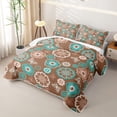 thumbnail image 3 of jejeloiu Earthy Floral Quilt King For Men Women,Boho Print King Coverlet Set,Brown Turquoise,3pcs, 3 of 7