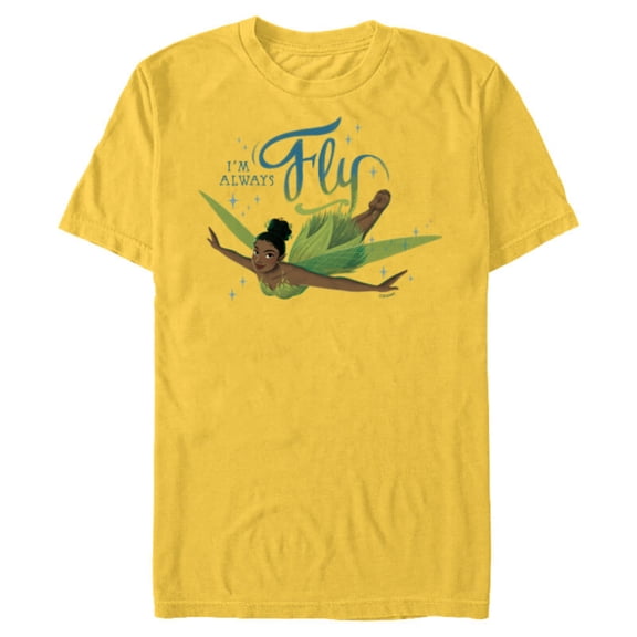 Disney Peter Pan & Wendy Tinker Bell I’m Always Fly Disney - Short Sleeve Blended T-Shirt for Adults - Customized-Yellow