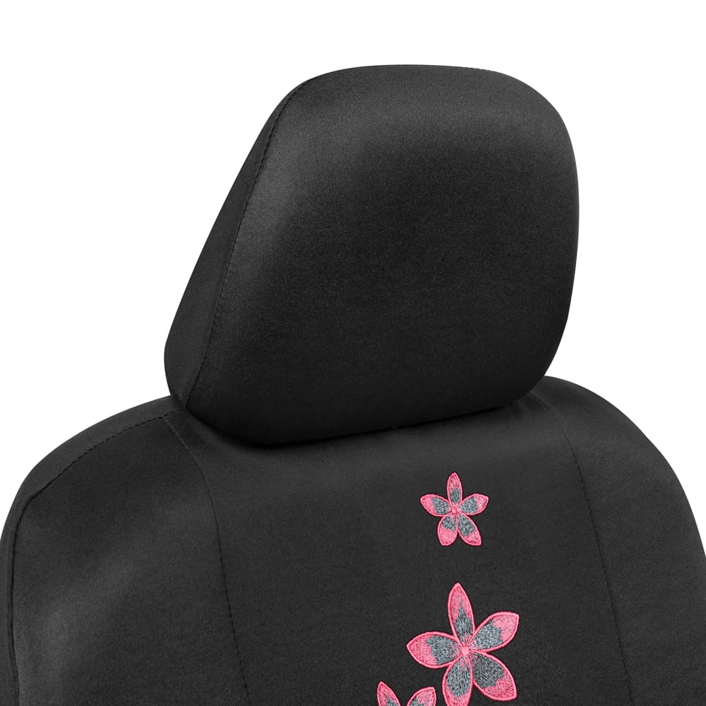 BDK SC-505 Design Car Seat Cover (Floral Design Front Rear Full Set Seat Protection + 1 Steering Wheel Cover + 2 Belt Pads), 1 Pack