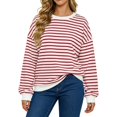 thumbnail image 3 of Arlun Womens Striped Oversized Sweatshirts Trendy Color Block Crew Neck Long Sleeve Casual Loose Pullover Top Comfort Drop Shoulder Fashion Fall Vacation Hoodless Sweatshirt 1-Red XL, 3 of 5
