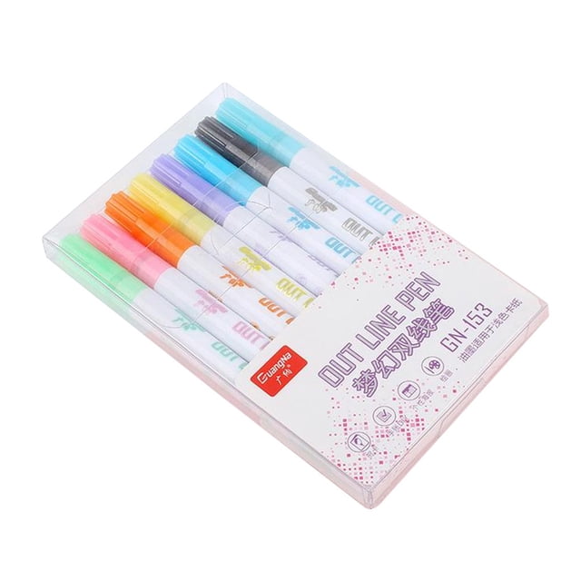 Day Sale 8Pcs 5ML Pen Glitter Color Line Marker Fluorescent Double Pen & Stationery Fine Point Smooth Writing Pens Portable Cute Multi-function for Writing, Journaling, Drawing, Coloring, Note-Taking