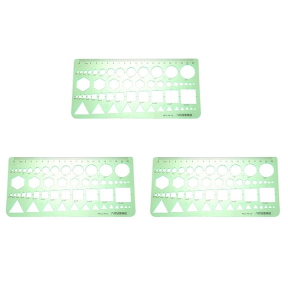 3X Green Plastic Circles Squares Hexagons Geometric Template Ruler 0-20cm,3 x Template Ruler,Black & Green