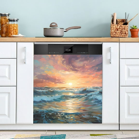 Wave and Sunset Dishwasher Magnet Cover Magnetic Fridge Door Cover Home Kitchen Decor 23"x 26"