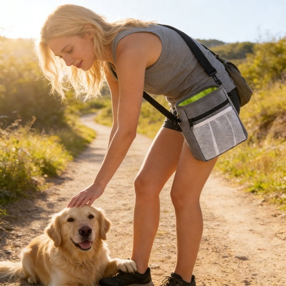 Fesfesfes Dog Treat Training Pouch Dog Treat Bag with Waist Shoulder Strap Bulk Convenient Pouch Drawstring Closure Holder Built-in Poop Bag Dispenser
