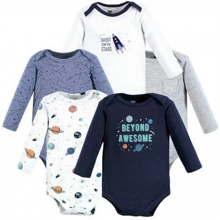 

Hudson Baby Infant Boy Cotton Long-Sleeve Bodysuits Space 5-Pack 0-3 Months