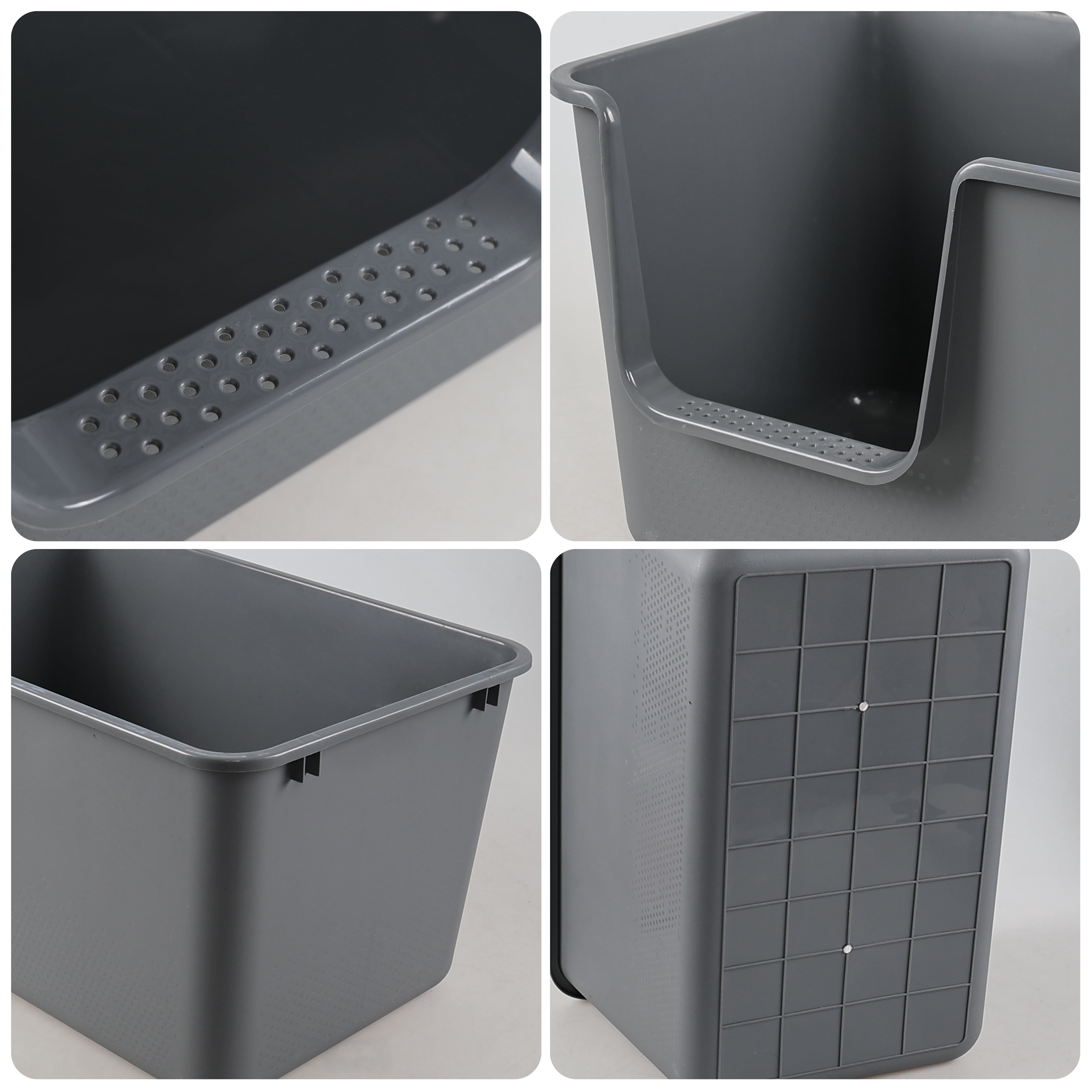 Minekkyes Plastic Open Cat Litter Box with Litter Scoop, Anti-Splashing Kitty Litter Box, Kitty Litter Pan with High Sided Walls, 4 Packs, Grey