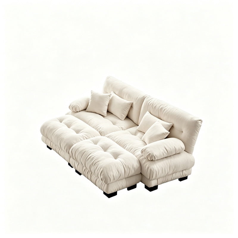 ANPPORT Cloud Couch Sleeper Sofa, Chenille Light Coffee 2-Seater Modular Sofa with 2 Ottomans, 2 Lumbar pillows,2 Pillows, Comfy Deep Seat Cloud Sofa, Convertible L-Shaped Floor Couch for Living Room