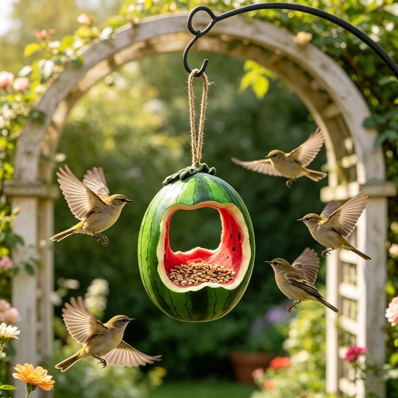 YSBDLQE Watermelon Shaped Bird Feeders for Outdoors – Novelty Hanging Rope Bright Color, Attracts Orioles Woodpeckers, Wild Bird Feeders and Bird Bath