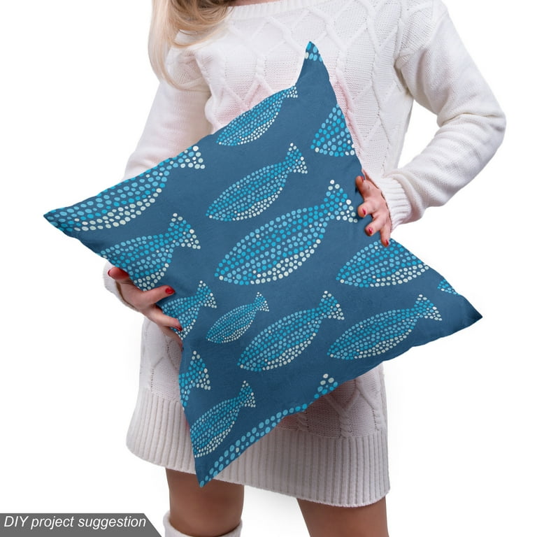 Fish Fabric by the Yard, Doodle Arrangement of Fish with Dots in