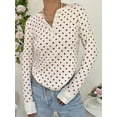 thumbnail image 3 of Cenuakty Women's Spring Slim Fit Tops White Long Sleeve V Neck Floral Print Button Up T-shirt, 3 of 6