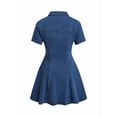 thumbnail image 2 of Katigan Women Denim Dress Button Down Close Short Sleeve A-Line Cotton Jean Dress Deep Blue XXL, 2 of 8