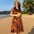 thumbnail image 4 of Honeii Tennis Racket In Fire Print Women’s Short Sleeve Dress, Comfortable Casual Dress, Soft Polyester Spandex Blend, Stylish Everyday Wear for Summer, Perfect for Travel and Vacation, 4 of 6