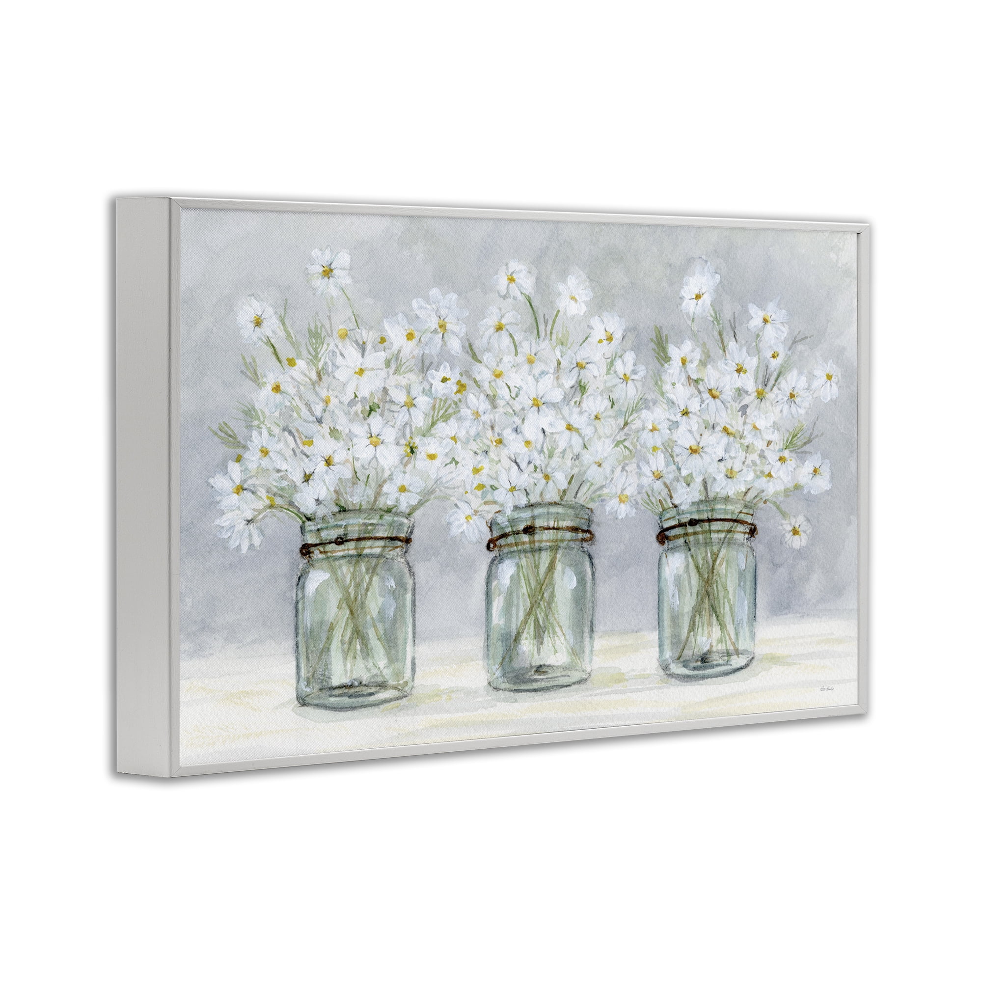 Stupell Industries Daisies In Jars Botanical & Floral Painting White Framed Art Print Wall Art, 18 x 12