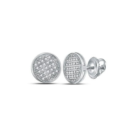 10kt White Gold Mens Round Diamond Circle Disk Cluster Earrings 1/8 Cttw