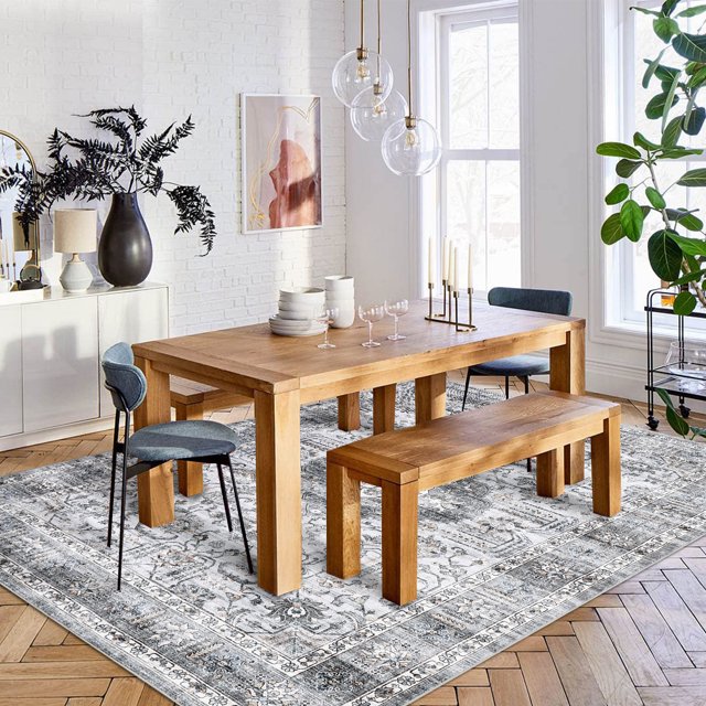 HOMERRY Indoor Washable 5' x 7' Area Rug Floral Geometric Rug for Living Room, Gray