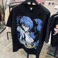 thumbnail image 2 of EVANGELION camiseta de Ayanami Rei para hombre, Tops de manga corta con estampado de gran tamaño, camiseta Punk de Hip Hop, ropa de calle informal, regalo de verano, 2 of 5