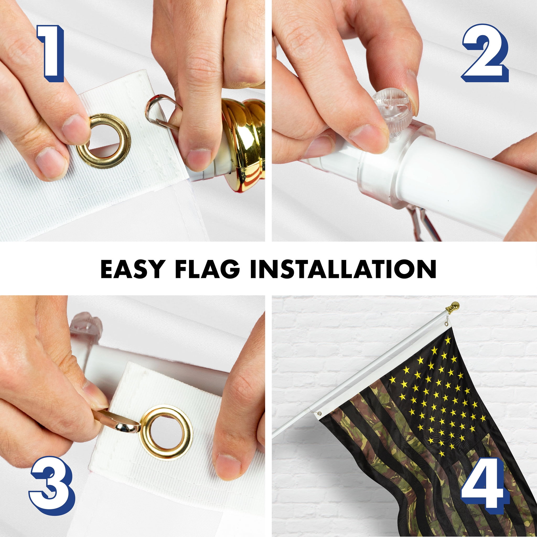 G128 Combo Pack: 6 Ft Tangle Free Aluminum Spinning Flagpole (White) & American USA Camouflage Flag 3x5 Ft, ToughWeave Pro Series Embroidered 420D Polyester | Pole with Flag Included