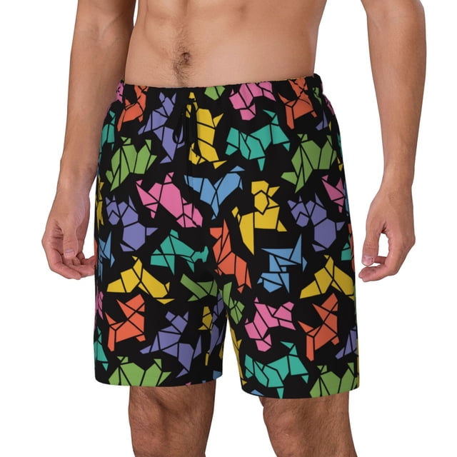 Fotbe Colorful Geometric Dog Traje de Baño para Hombre – Shorts de Natación de Secado Rápido con Forro y Bolsillos-Medium