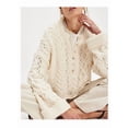 thumbnail image 4 of Female Chunky Cable Crop Sweater Pullover Casual Half Button Flared Long Sleeve Jumper Pullovers Apricot M, 4 of 9