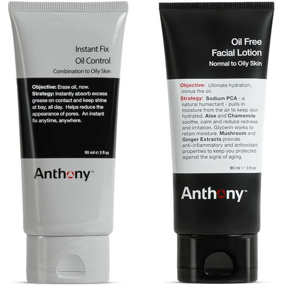 Anthony Oil Free Facial Lotion, 3 Fl Oz and Instant Fix Oil Control, 3 Fl Oz