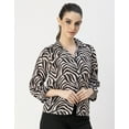thumbnail image 3 of Moomaya Long Sleeve Shirt Collar Printed Top - Women's Stylish Georgette Top, 3 of 9