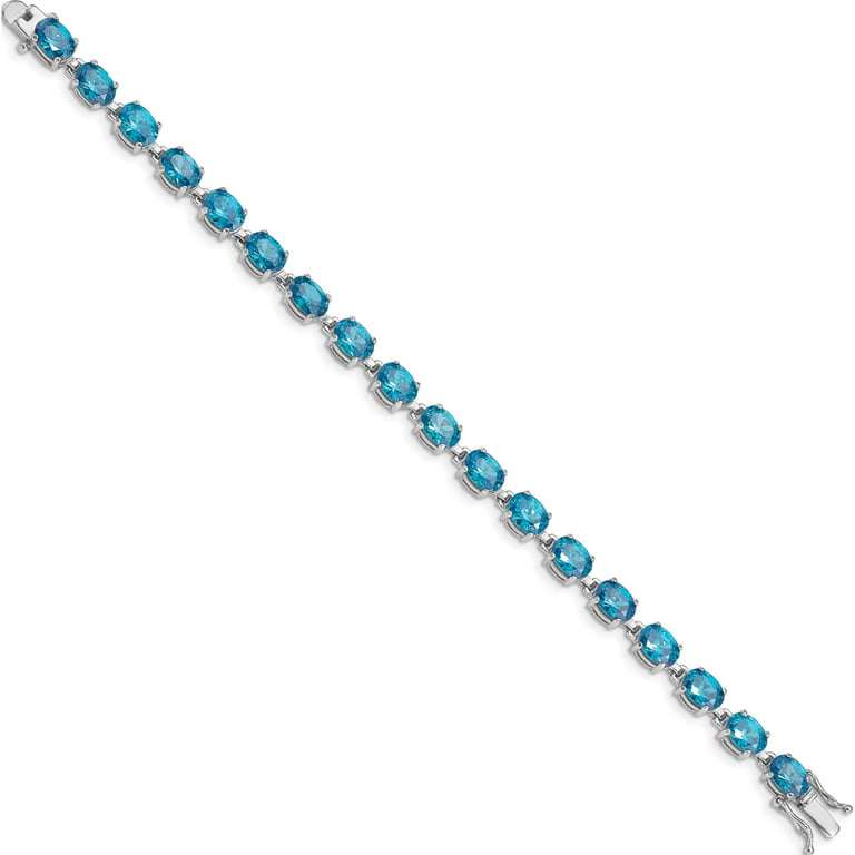Sterling Silver Rhodium-Plated Blue Topaz Bracelet (7 X 6) Made In