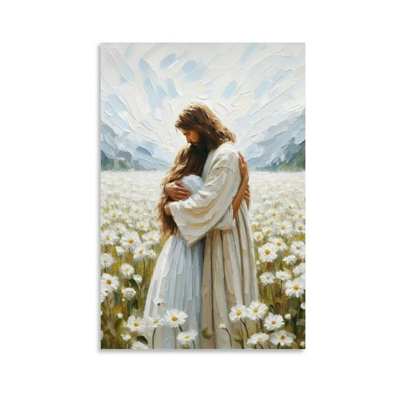 Jesus Healing Woman Wall Art Jesus And Woman Among Flowers Canvas Print Poster Bible Canvas Poster Wall Art Picture Prints Hanging Photo Gift Decor Home Posters Artworks 20x30inch(50x75cm)