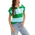 thumbnail image 4 of ATHLECHIC Suéter sin mangas casual para mujeres, con cuello en V, botones, a rayas, suéteres cortos y sueltos, L Verde Azul, 4 of 5