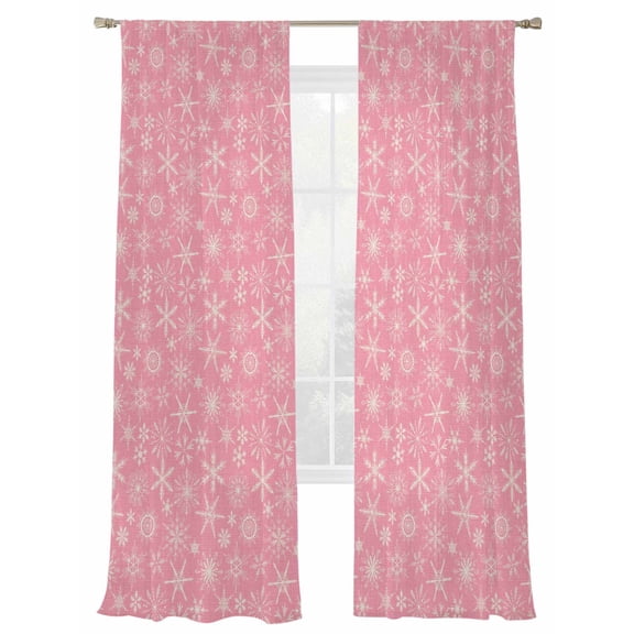 Winter Snowflake Sheer Curtains 96 inches Long, Christmas Pink Background Modern Retro Light Filtering Sheer Window Curtains Rod Pocket Voile Drapes for Bedroom Living Room, 2 Panels 52"W x 96"L