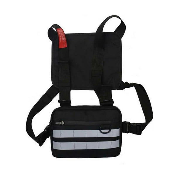 Eigraketly Bolsa de pecho impermeable ajustable chaleco bolsa deportes al aire libre viajes ciclismo teléfono móvil cartera tarjeta gafas de sol Mochilas de mochilero Negro reflectante