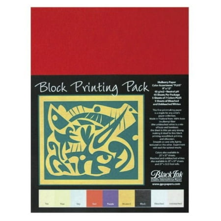 Black Ink Block Printing Paper, 9 x 12 Inches, Assorted Colors, 45 Sheets