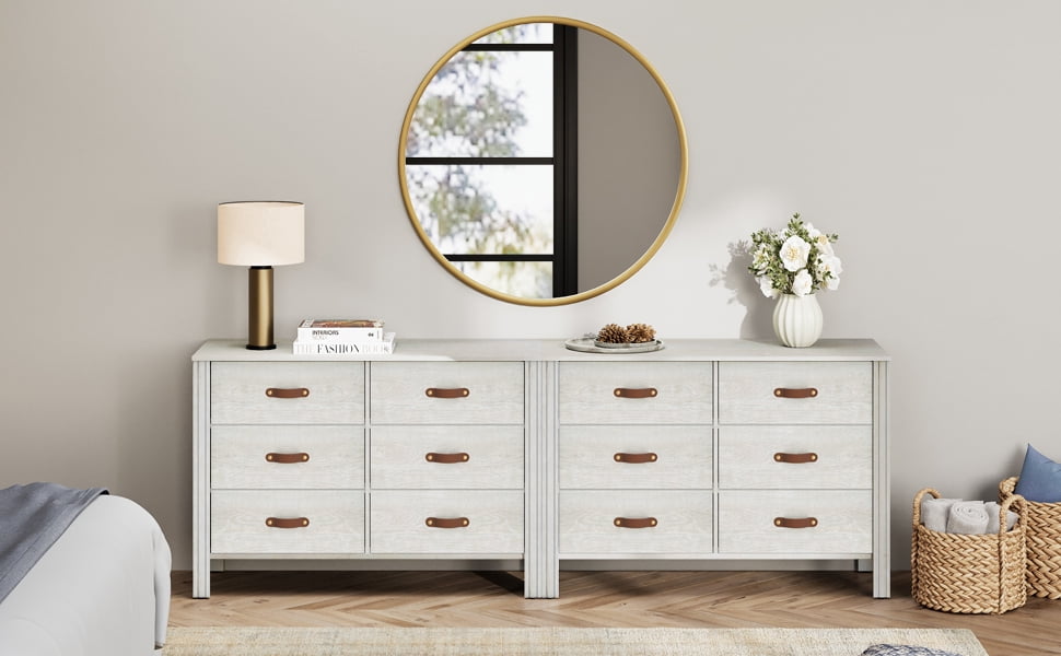 FITUEYES Large White Dresser Set, 12 Drawer Storage Cabinet for Bedroom, 38.1"×15.5"×26.7"