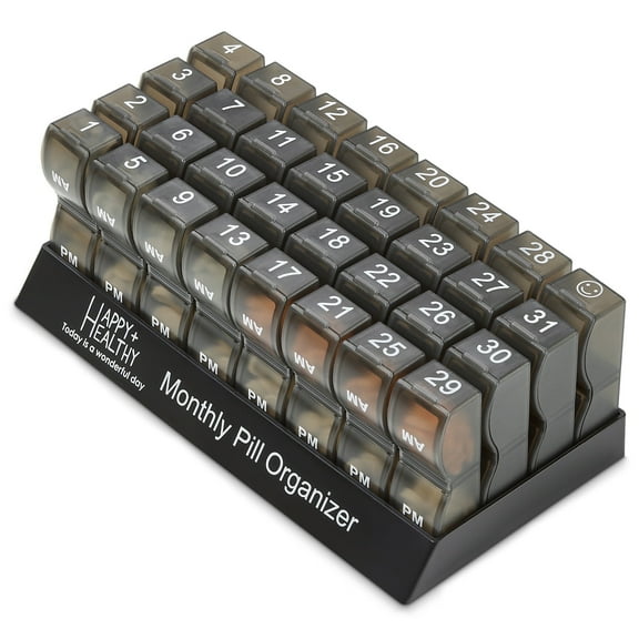 Monthly Pill Organizer - AM/PM Daily 32 Compartment Dispenser, Black