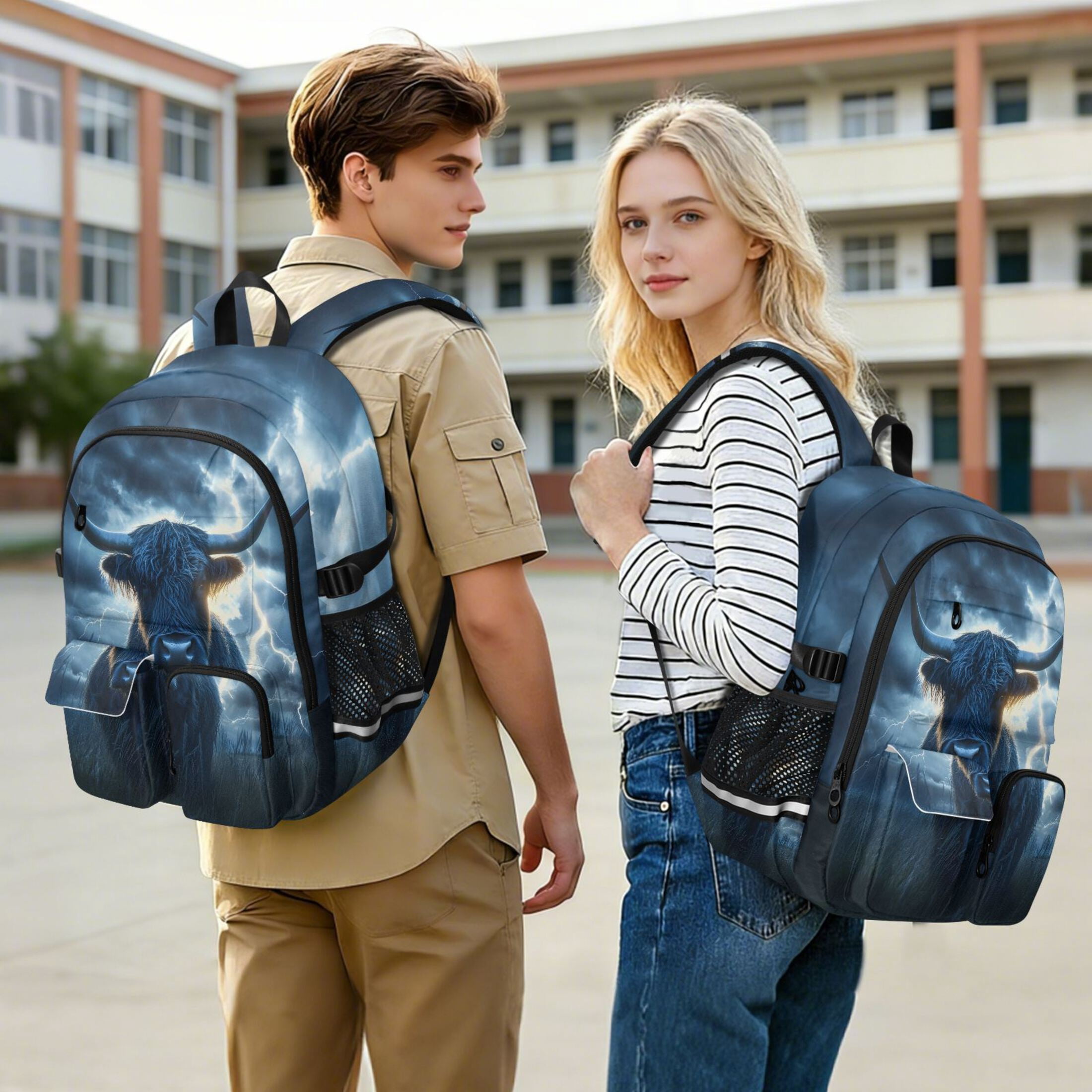 ALAZA Cow Lightning Print Student Backpack School Bookbag Large Laptop Daypack Travel Bag