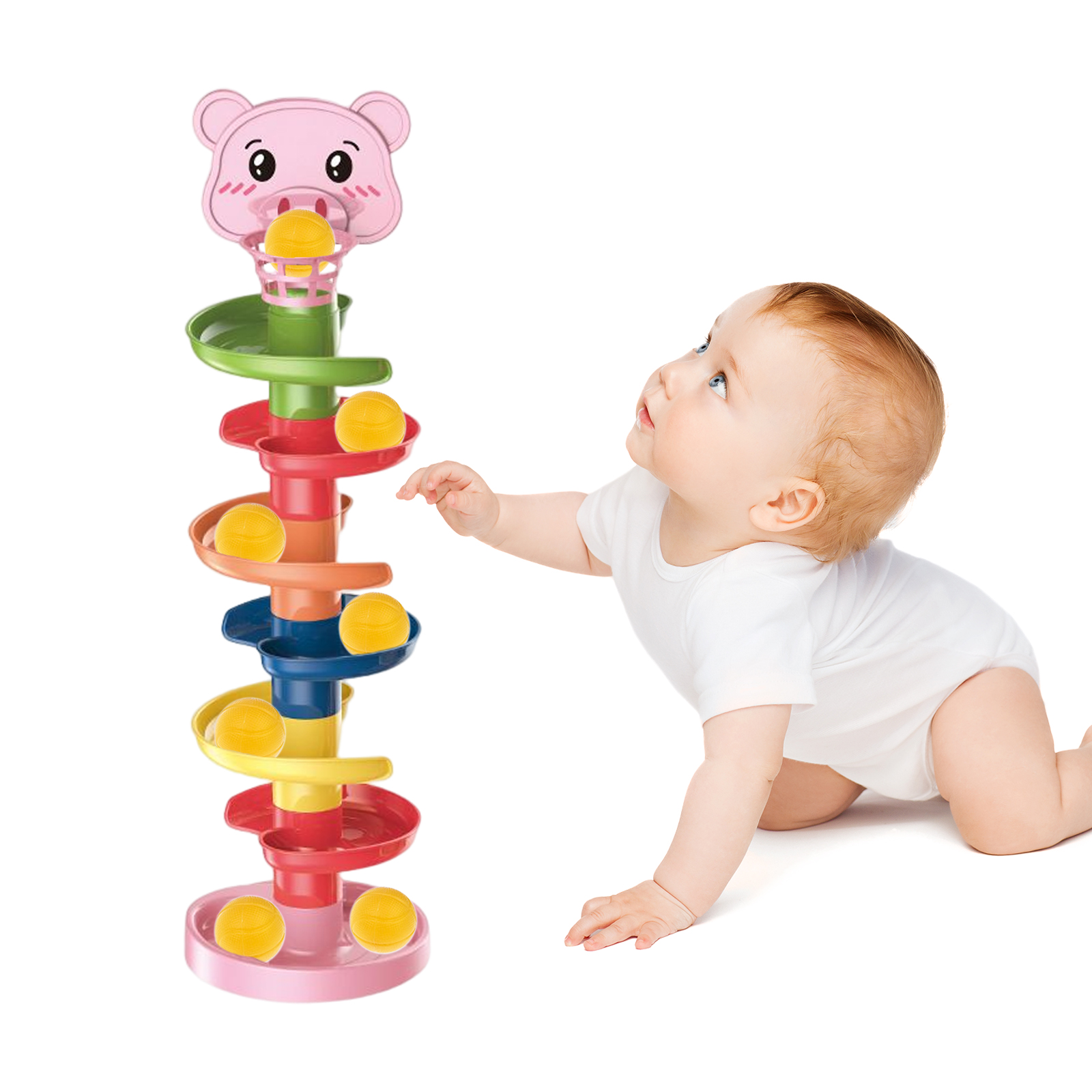 Ball Drop and Roll Swirling Tower for Baby and Toddler Development