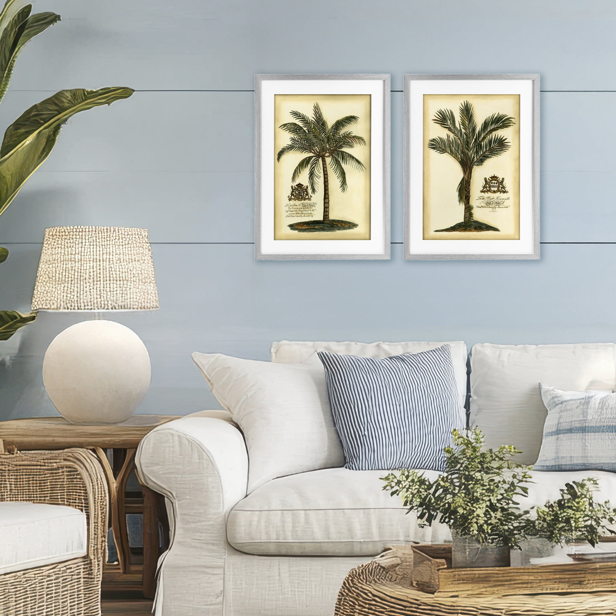 Stupell Industries Vintage Historical Palms 2 Piece Gray Framed Print Under Glass Set, design by Vision Studio