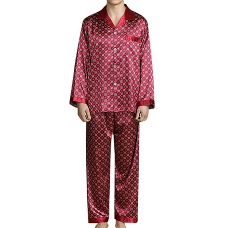 

Casual Graphics Print Lounge Set for Men Casual Long Sleeve Stain Silk Pajamas Homewear Set