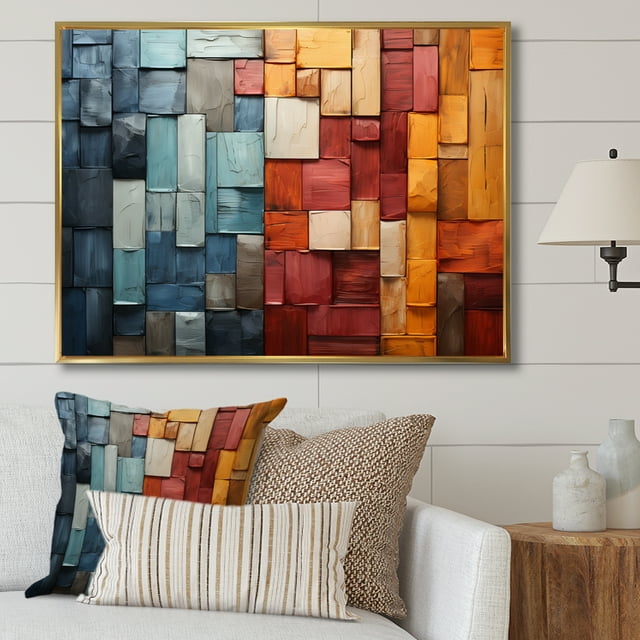 Designart Forest framed wall Art, Forest Red Wood composition I , Forest framed wall art decor, Multi-Color Traditional Gold framed wall art, 44x34 inches Gold Frame