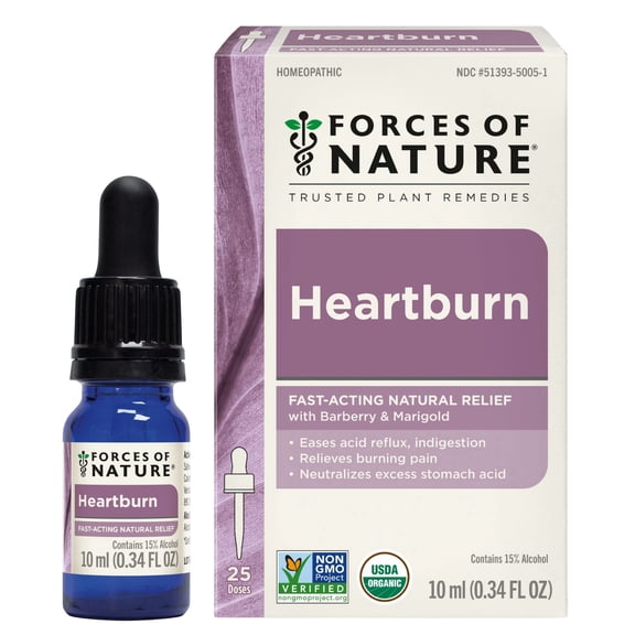 Forces of Nature Heartburn Relief, Natural, Organic, Sublingual Drops for Acid, Upset Stomach, 10ml