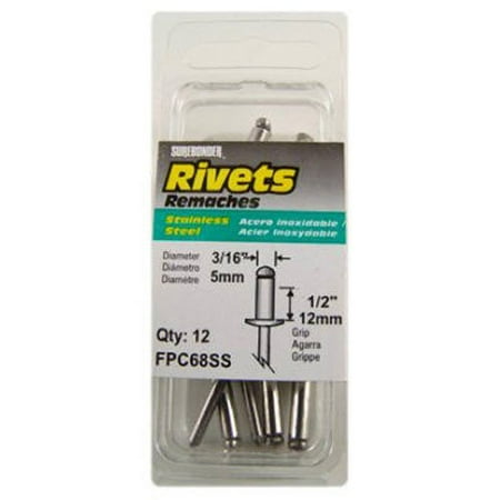 

FPC68SS Long Stainless Steel Rivets - 3/16 Diameter 1/2 Grip - 12 Count