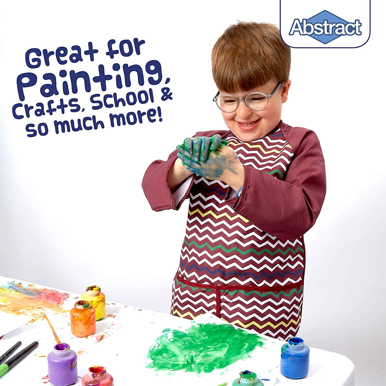 Premium Quality Microfiber with Vinyl Lining Feeding and More Medium Apple Print Long Sleeve Waterproof Bib for Painting 2 Pockets Abstract Kids Art Smock Apron