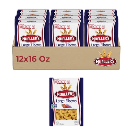 Mueller's Large Elbow Macaroni (12-Pack, 16 oz) â€“ Classic elbows for mac & cheese, bakes & creamy dishes with excellent sauce absorption.