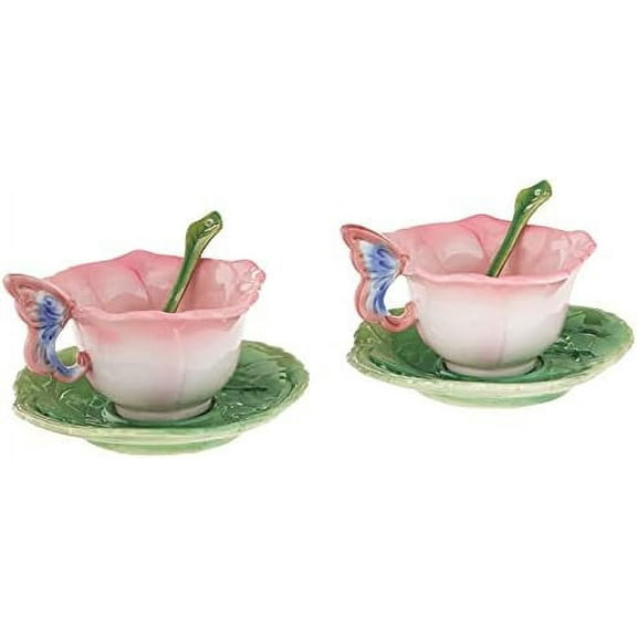 Cosmos Gifts Ceramic Rose Cup and Saucer, Set of 2$$Home Decor, Kitchen, & Other