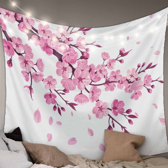 Pink Flowers Tapestry for Bedroom Wall Hanging Tapestry, Pastoral Botanical Blossom Tree Branches Ceiling Backdrop Tapestries Poster Blanket Wall Decor for Teens Room Living Room Dorm 59" x 90"