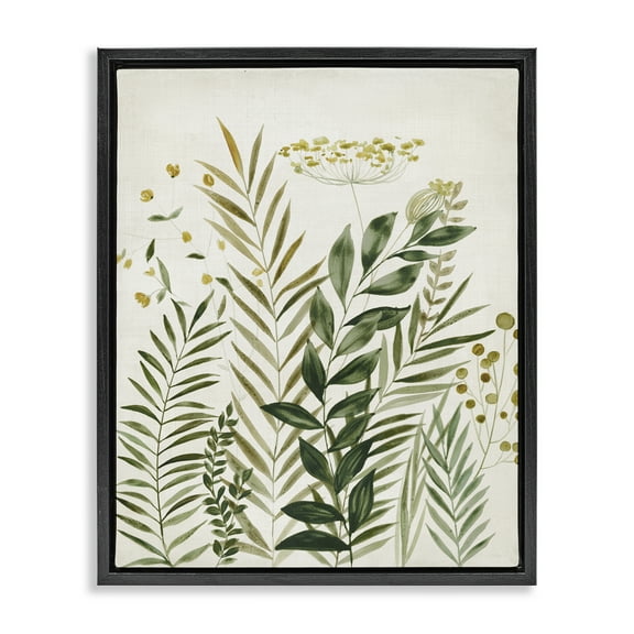 Stupell Industries Palm Leaves & Herbs Plants & Flowers Painting Black Floater Framed Canvas Art Print Wall Art, 17 x 21