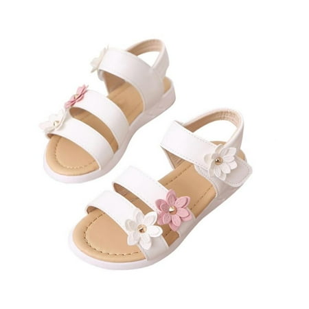 

Bullpiano Kids Girls Flower Sandals Little Children Casual Flat Shoes Wedding Princess Dress Open Toe Gladiator Non-slip Sandals 1-6T